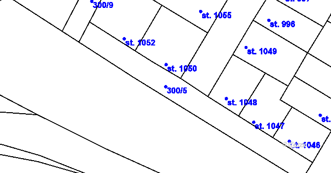 Parcela st. 300/5 v KÚ Rakovník, Katastrální mapa