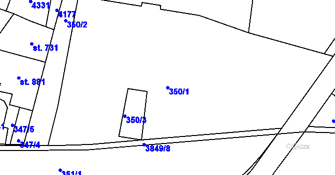 Parcela st. 350/1 v KÚ Rakovník, Katastrální mapa