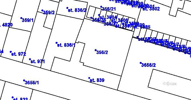 Parcela st. 356/2 v KÚ Rakovník, Katastrální mapa