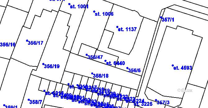 Parcela st. 356/3 v KÚ Rakovník, Katastrální mapa