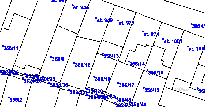 Parcela st. 356/13 v KÚ Rakovník, Katastrální mapa