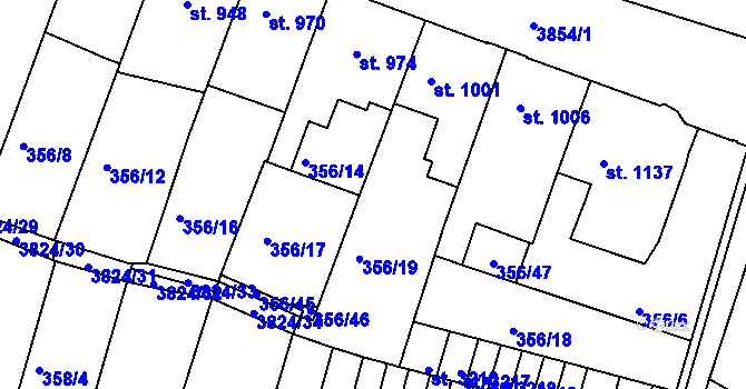 Parcela st. 356/15 v KÚ Rakovník, Katastrální mapa
