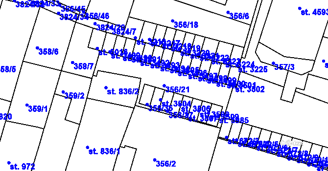 Parcela st. 356/21 v KÚ Rakovník, Katastrální mapa