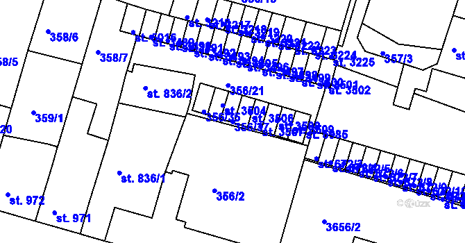 Parcela st. 356/37 v KÚ Rakovník, Katastrální mapa