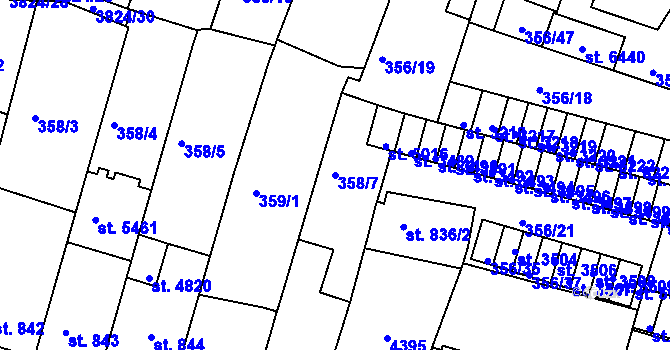 Parcela st. 358/7 v KÚ Rakovník, Katastrální mapa