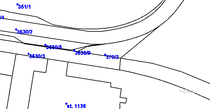 Parcela st. 370/2 v KÚ Rakovník, Katastrální mapa