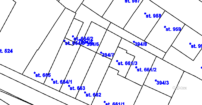 Parcela st. 394/7 v KÚ Rakovník, Katastrální mapa
