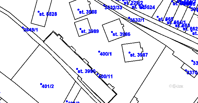 Parcela st. 400/1 v KÚ Rakovník, Katastrální mapa