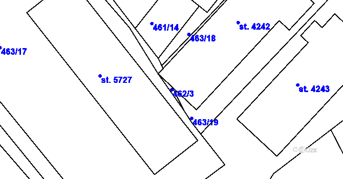 Parcela st. 462/3 v KÚ Rakovník, Katastrální mapa