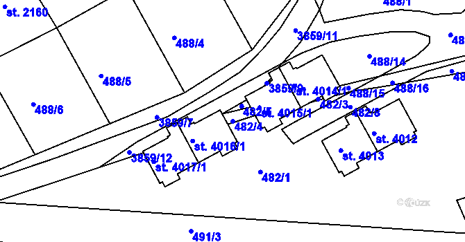Parcela st. 482/4 v KÚ Rakovník, Katastrální mapa