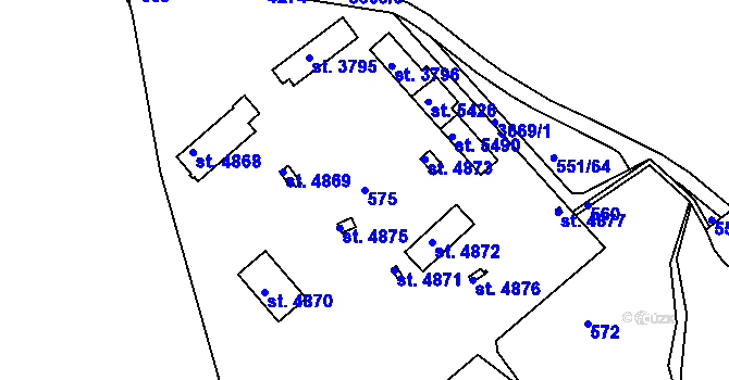 Parcela st. 575 v KÚ Rakovník, Katastrální mapa