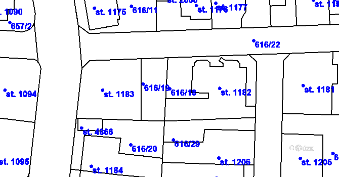 Parcela st. 616/18 v KÚ Rakovník, Katastrální mapa
