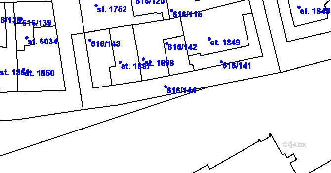 Parcela st. 616/144 v KÚ Rakovník, Katastrální mapa