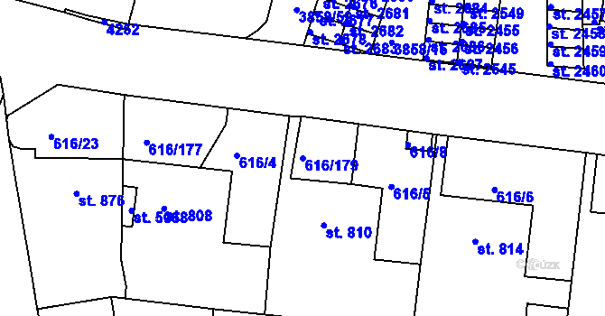 Parcela st. 616/179 v KÚ Rakovník, Katastrální mapa