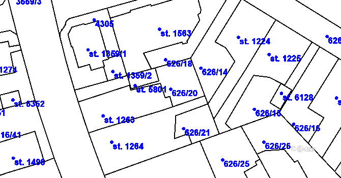 Parcela st. 626/20 v KÚ Rakovník, Katastrální mapa