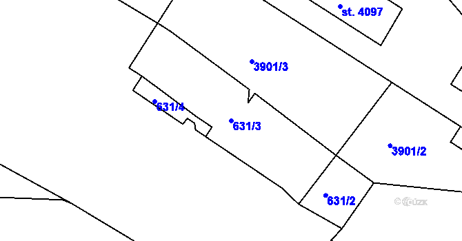 Parcela st. 631/3 v KÚ Rakovník, Katastrální mapa