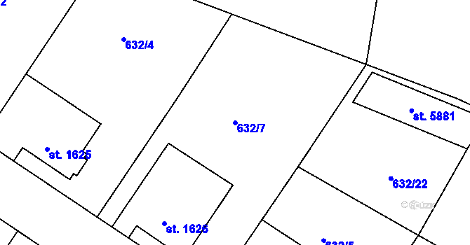 Parcela st. 632/7 v KÚ Rakovník, Katastrální mapa