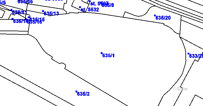 Parcela st. 635/1 v KÚ Rakovník, Katastrální mapa