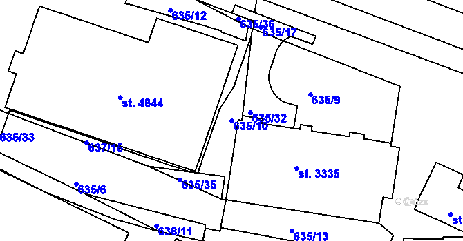 Parcela st. 635/10 v KÚ Rakovník, Katastrální mapa