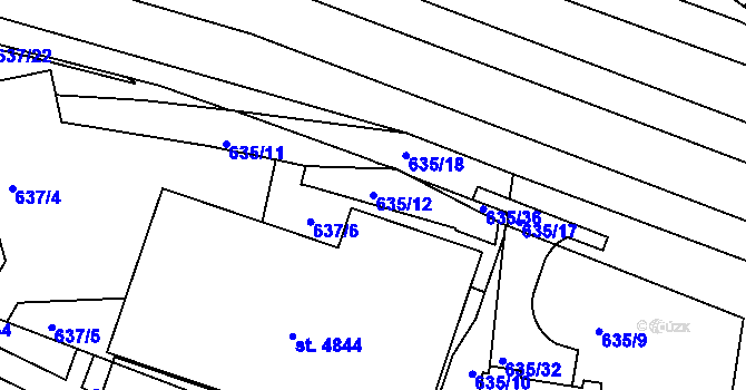 Parcela st. 635/12 v KÚ Rakovník, Katastrální mapa