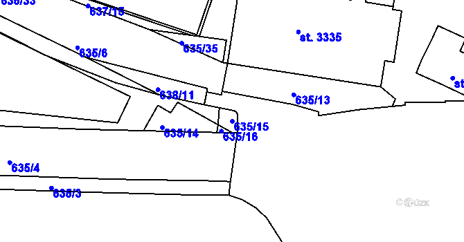 Parcela st. 635/15 v KÚ Rakovník, Katastrální mapa
