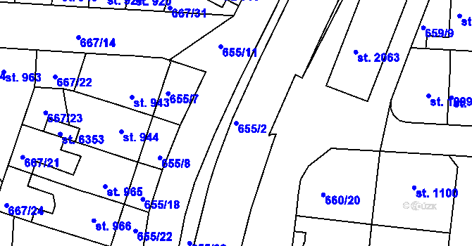 Parcela st. 655/2 v KÚ Rakovník, Katastrální mapa