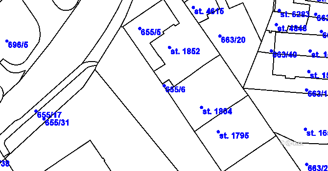 Parcela st. 655/6 v KÚ Rakovník, Katastrální mapa