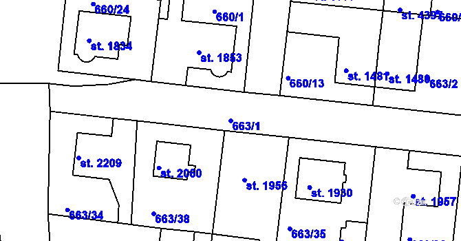 Parcela st. 663/1 v KÚ Rakovník, Katastrální mapa