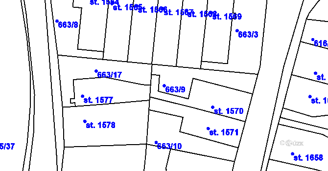 Parcela st. 663/9 v KÚ Rakovník, Katastrální mapa