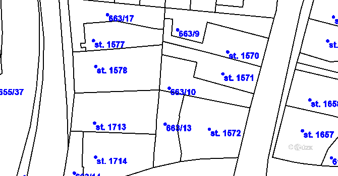 Parcela st. 663/10 v KÚ Rakovník, Katastrální mapa