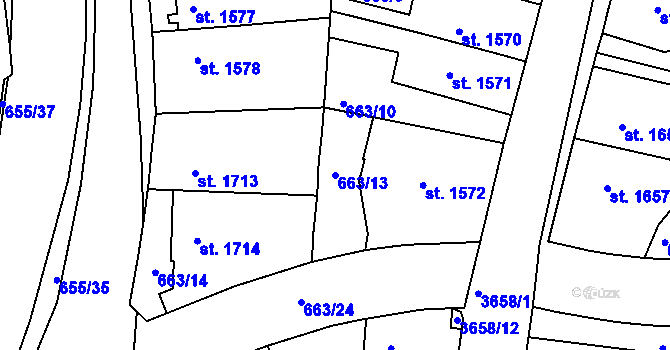 Parcela st. 663/13 v KÚ Rakovník, Katastrální mapa