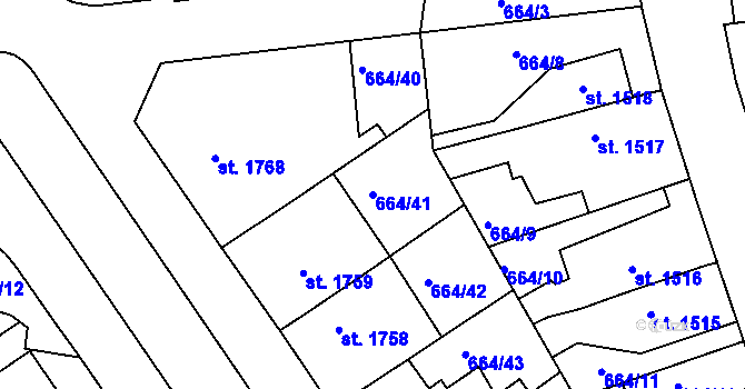 Parcela st. 664/41 v KÚ Rakovník, Katastrální mapa
