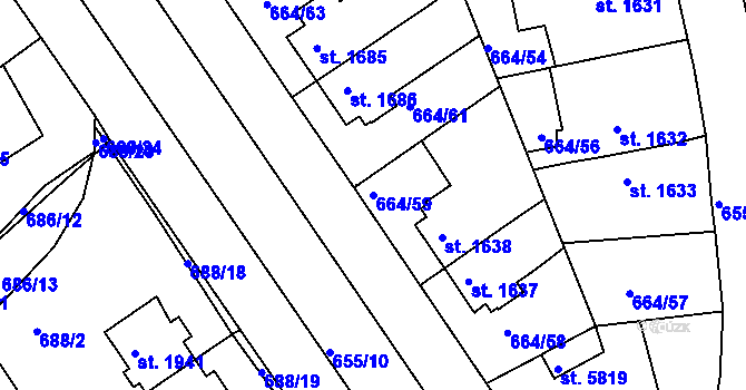 Parcela st. 664/59 v KÚ Rakovník, Katastrální mapa