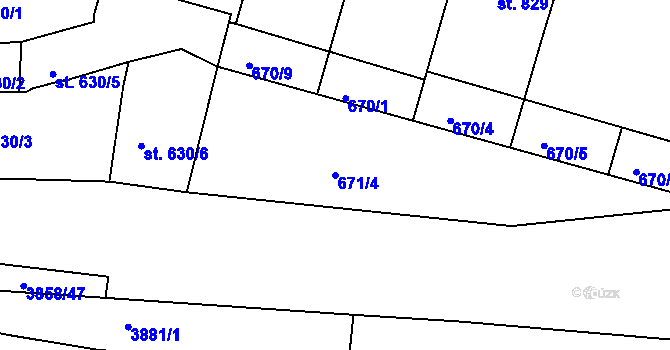 Parcela st. 671/4 v KÚ Rakovník, Katastrální mapa