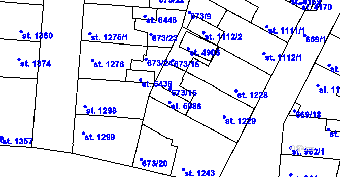 Parcela st. 673/16 v KÚ Rakovník, Katastrální mapa