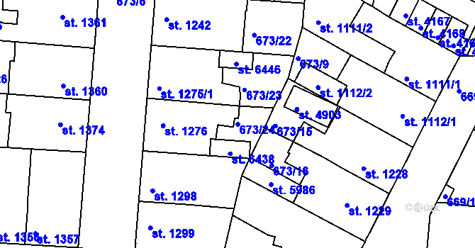 Parcela st. 673/24 v KÚ Rakovník, Katastrální mapa