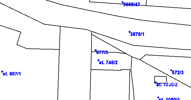 Parcela st. 677/3 v KÚ Rakovník, Katastrální mapa