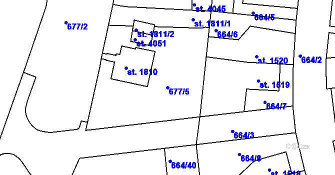 Parcela st. 677/5 v KÚ Rakovník, Katastrální mapa