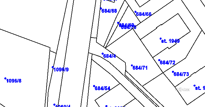 Parcela st. 684/4 v KÚ Rakovník, Katastrální mapa