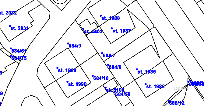 Parcela st. 684/7 v KÚ Rakovník, Katastrální mapa