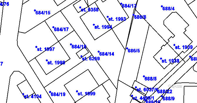 Parcela st. 684/14 v KÚ Rakovník, Katastrální mapa