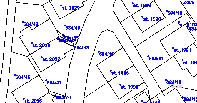 Parcela st. 684/16 v KÚ Rakovník, Katastrální mapa