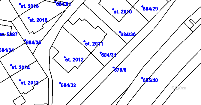 Parcela st. 684/31 v KÚ Rakovník, Katastrální mapa