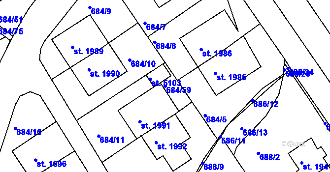 Parcela st. 684/59 v KÚ Rakovník, Katastrální mapa