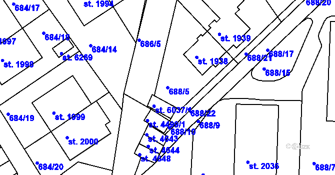Parcela st. 688/5 v KÚ Rakovník, Katastrální mapa