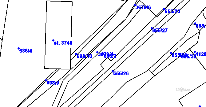 Parcela st. 696/2 v KÚ Rakovník, Katastrální mapa