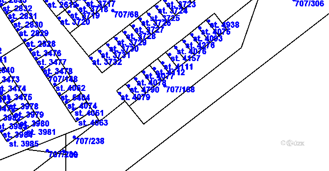 Parcela st. 707/168 v KÚ Rakovník, Katastrální mapa