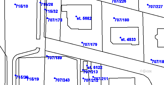 Parcela st. 707/179 v KÚ Rakovník, Katastrální mapa