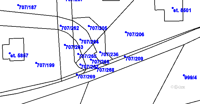 Parcela st. 707/236 v KÚ Rakovník, Katastrální mapa