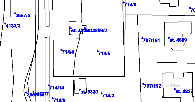 Parcela st. 714/5 v KÚ Rakovník, Katastrální mapa